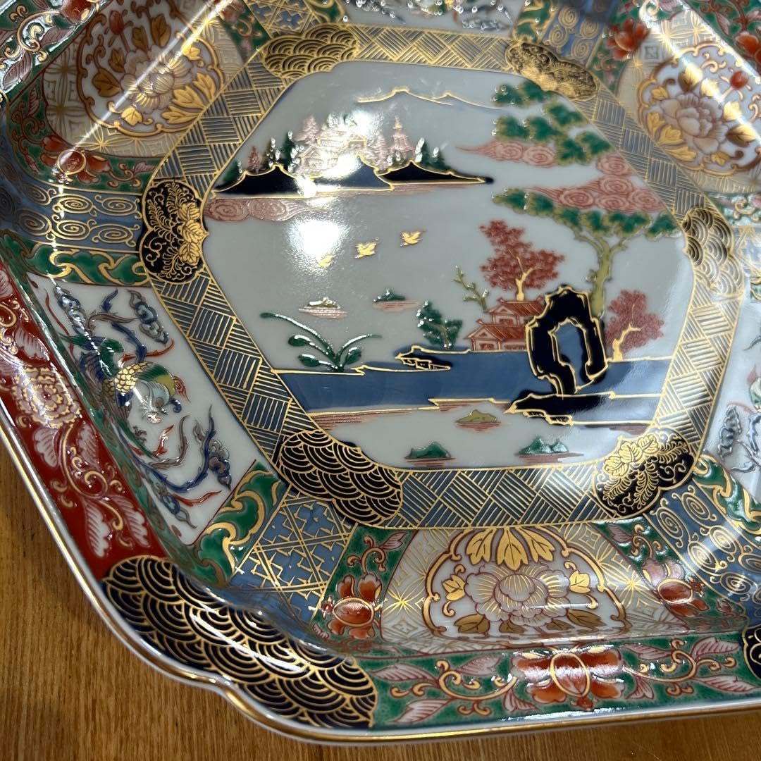 有田焼 古伊万里 錦色絵山水 幸楽窯 六角大皿 有田焼 古伊万里 錦色絵山水 幸楽窯 六角大皿 有田焼 幸楽窯 錦